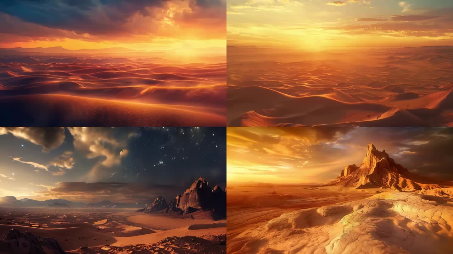 沙漠日落黄昏大漠风沙