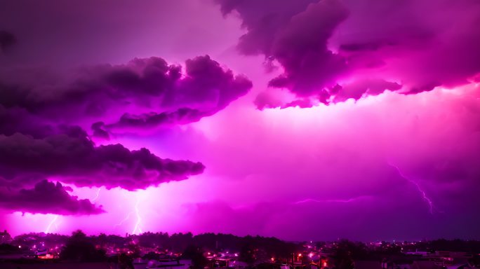 美丽的雷暴与风景如画的闪电照明