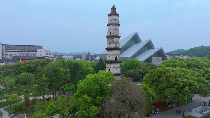 春天浙江绍兴城市广场城市风景航拍