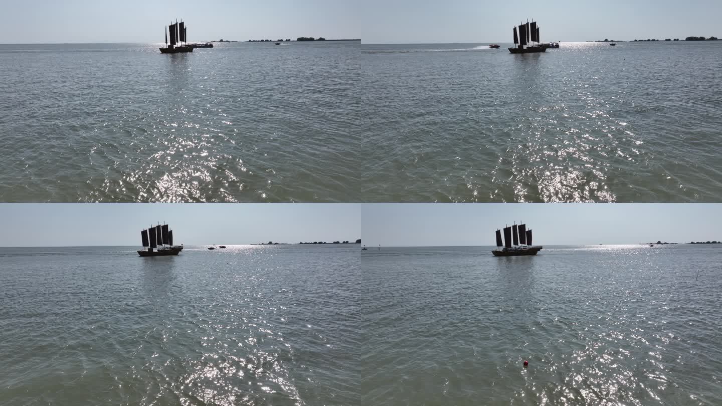 江苏洪泽湖“五一”长假期间五帆船成风景