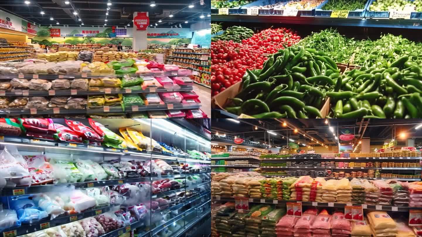 超市货架摆放的购物商品食品水果蔬菜ai素