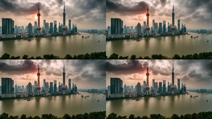日落时分的中国上海天际线
