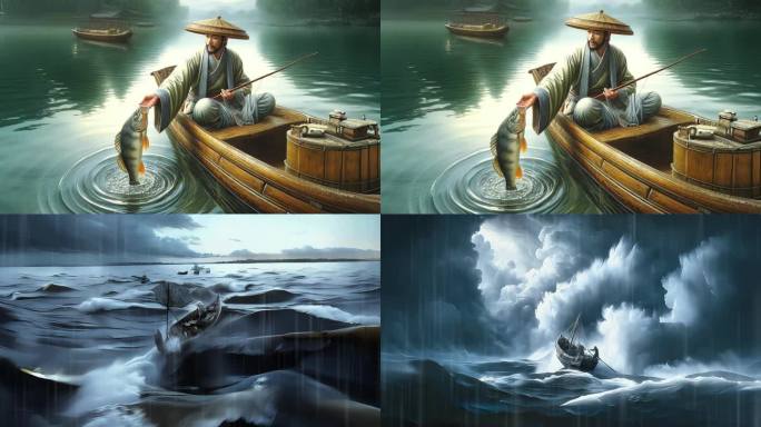 唐诗 钓鱼课件江上渔者动画朗诵背景视频