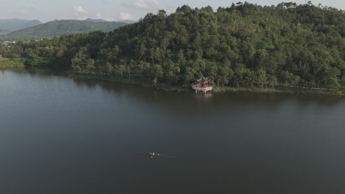 湖泊 亭子 水库 古风 建筑 湖边 航拍