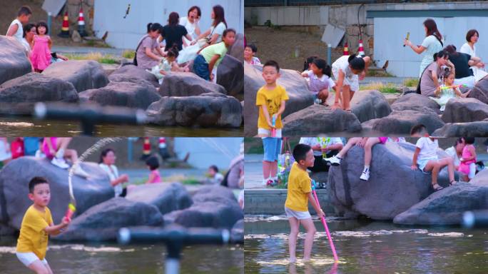 小孩子小朋友玩水玩耍快乐童年无忧无虑天真