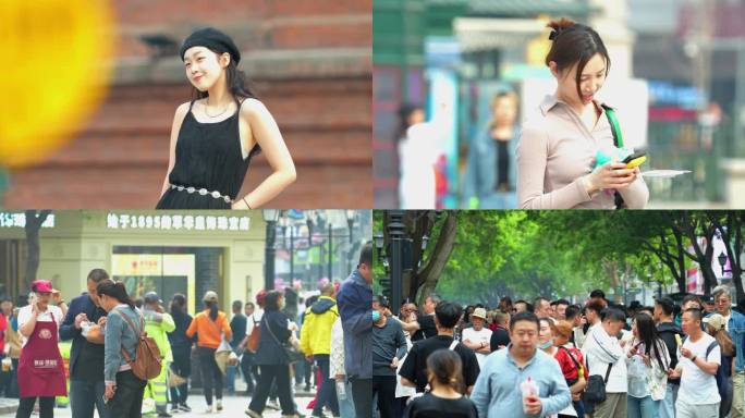哈尔滨旅游人文黄金周中央大街拍照女孩微笑