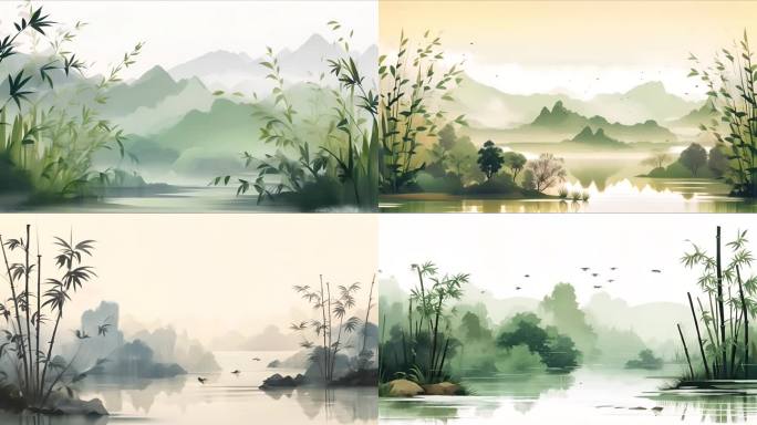 中国竹子和国风山水动画 山脉竹林动画