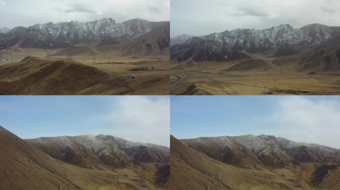 4K航拍青海壮阔的高海拔地区高山山顶飘雪