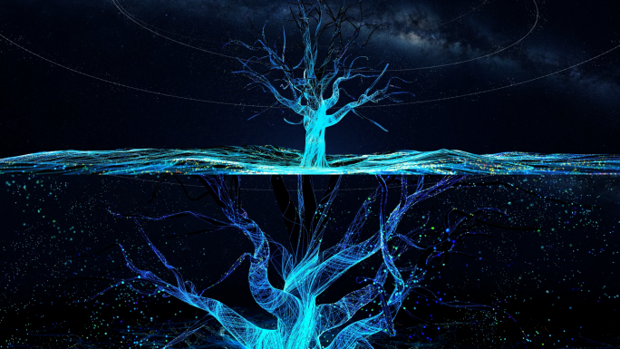 科技粒子线条树生长_超宽屏