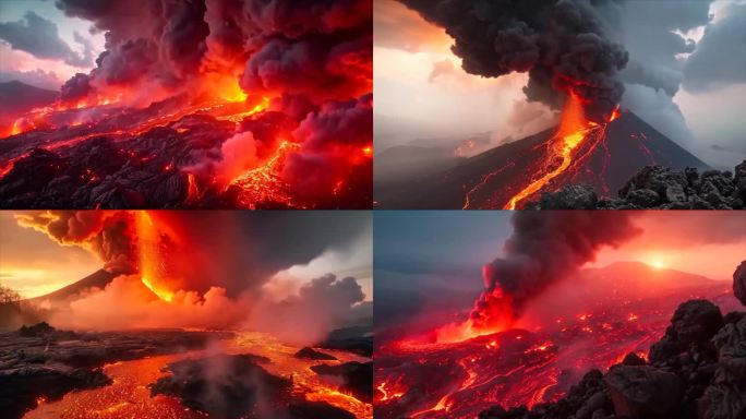 末日活火山爆发喷发岩浆自然灾害ai素材原