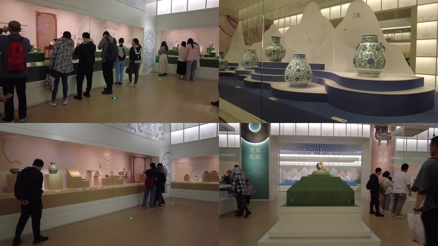 北京大运河博物馆文物展青花瓷书画观众参观