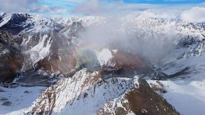 横断山脉冬季风光雪景 丙察察 航拍