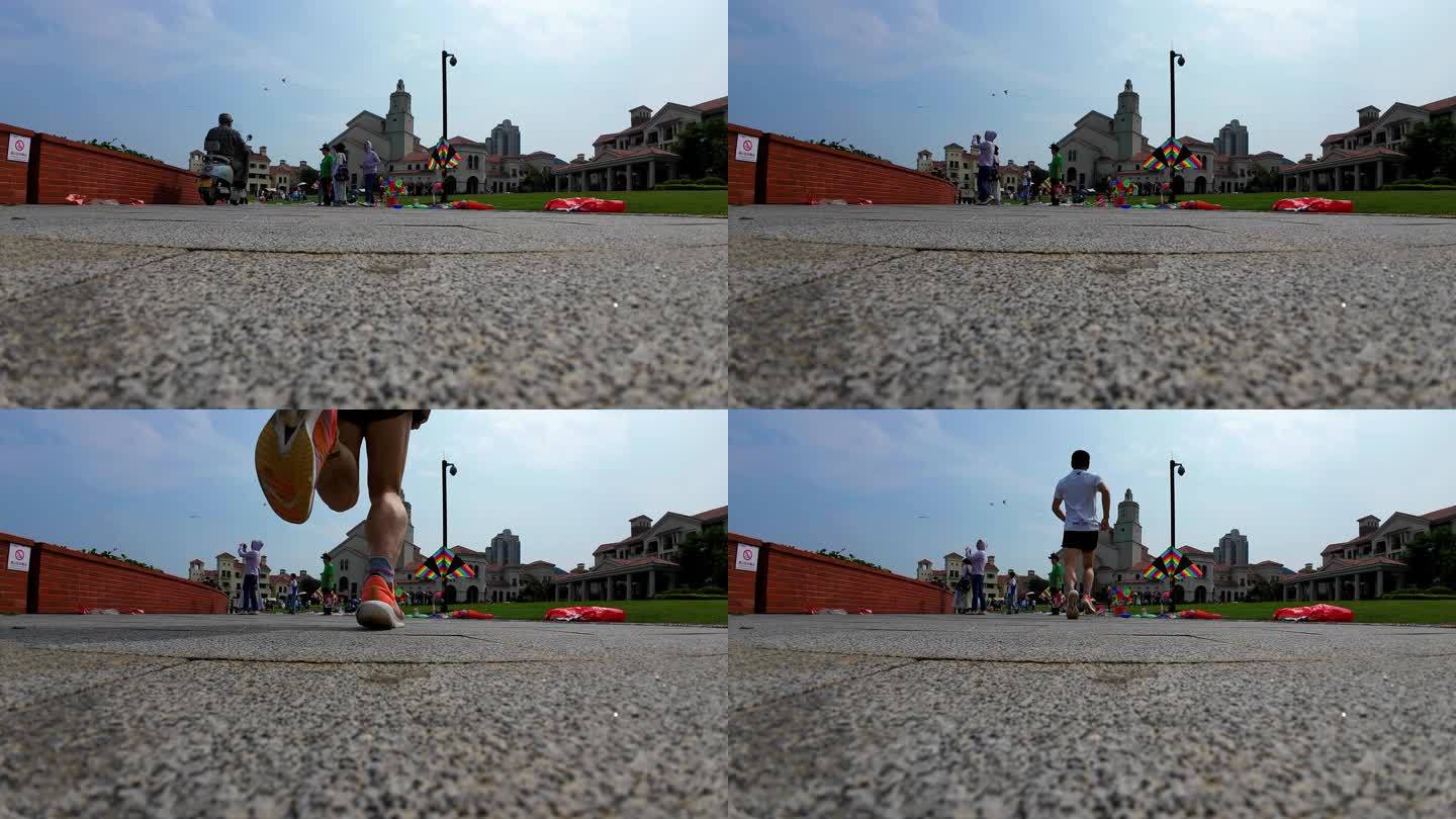 福建漳州港卡达凯斯跑步者的脚步慢镜头