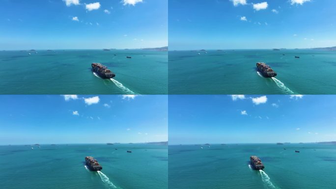 碧海蓝天上的大货轮4K航拍