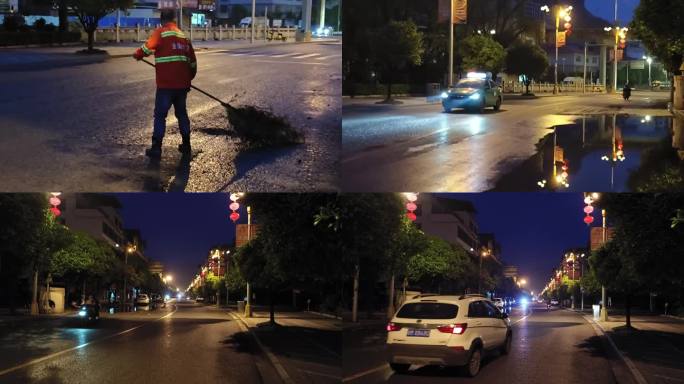 夜晚凌晨街道 社区冷清  路灯无人的街道