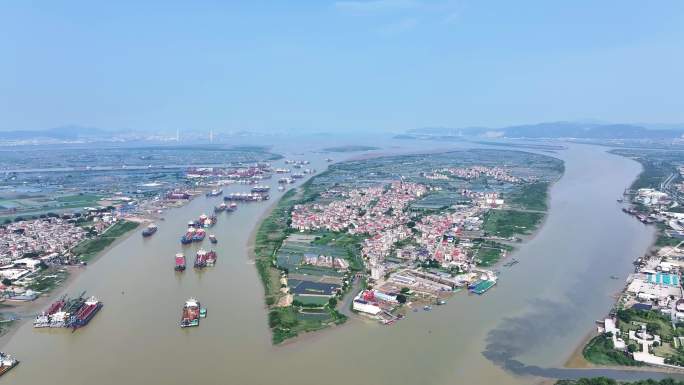 福建漳州龙海航拍九龙江玉枕岛田园风光