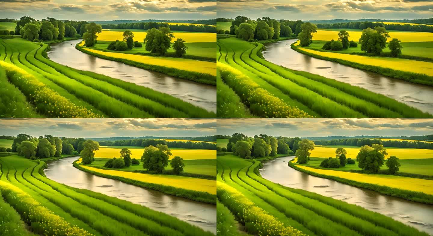 农田河流河水自然风景