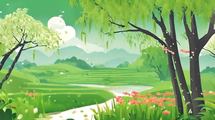 卡通动画动漫风格春雨谷雨清明节