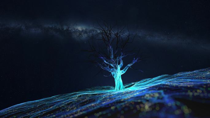 科技粒子线条树生长4K