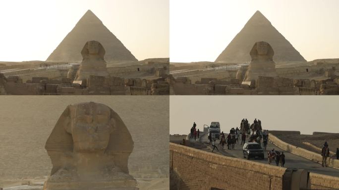 金字塔 狮身人面像正面 人流 游客