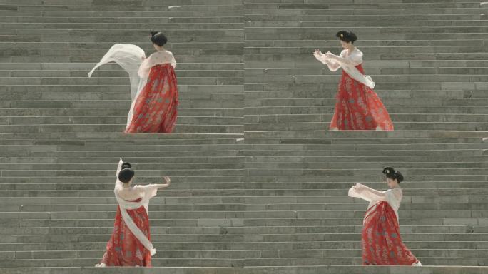 中国风舞蹈 红色水袖舞蹈 慢镜头