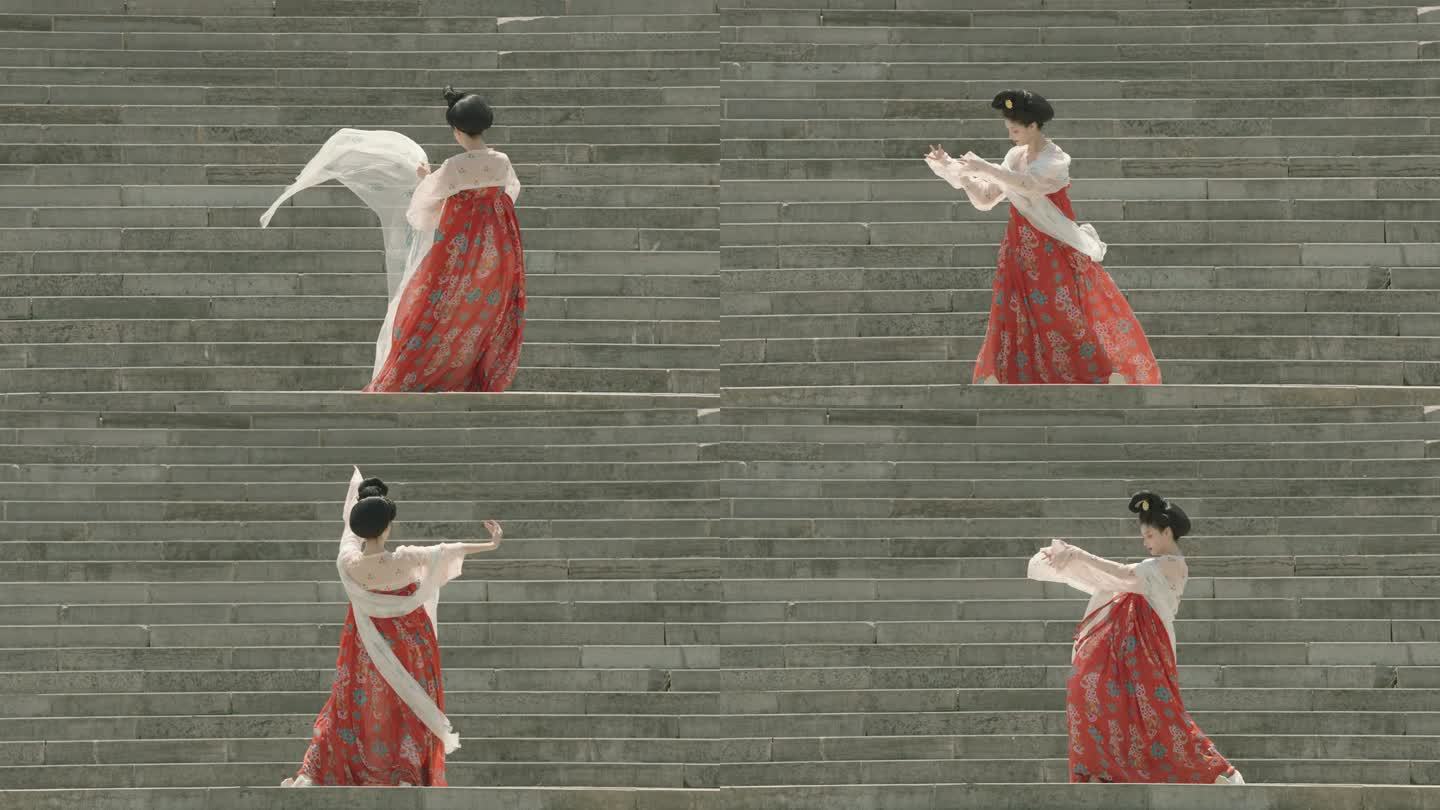 中国风舞蹈 红色水袖舞蹈 慢镜头