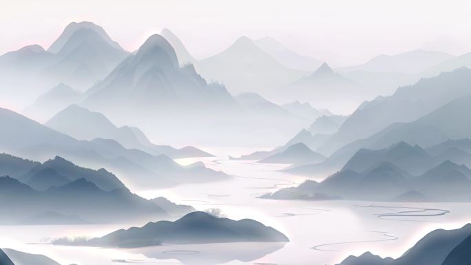 中式山水墨画背景 国风山水 山水背景动画