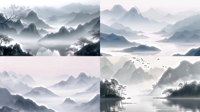 中式山水墨画背景 国风山水 山水背景动画