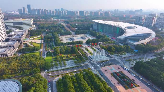 上海浦东新区世纪广场航拍上海科技馆城市地