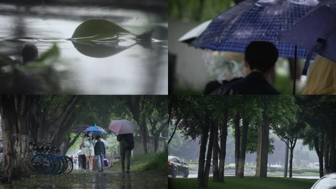 夏天城市街道下雨行人视频素材