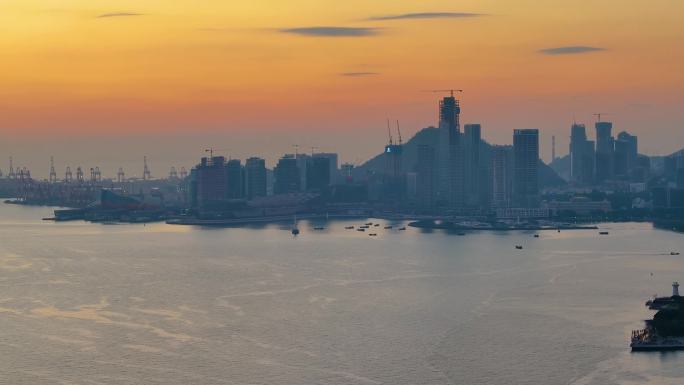 夕阳西下深圳湾航拍日落傍晚黄昏风景风光深