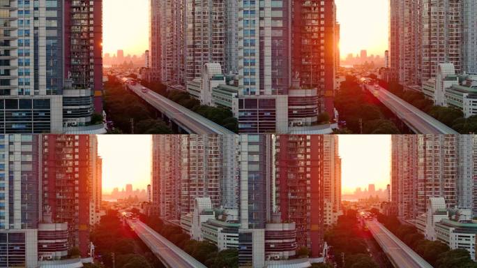 厦门BRT城市高楼4K日落航拍