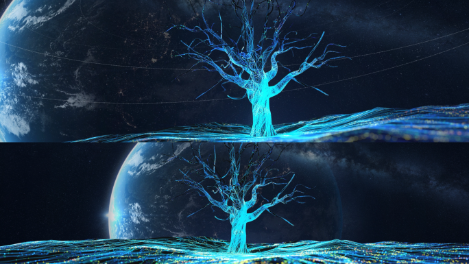 科技粒子线条树生长带地球_宽屏