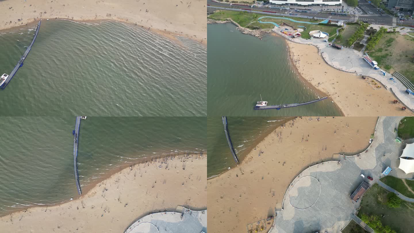 4K航拍连云港在海一方海滨公园 沙滩