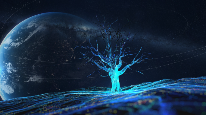 科技粒子线条树生长_带地球