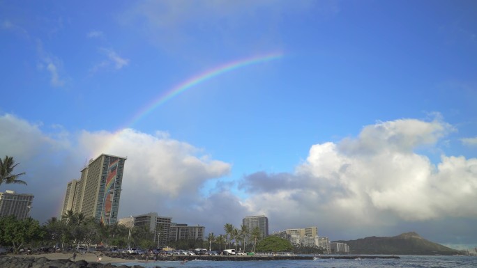 【8K】城市上空彩虹雨后彩虹大海彩虹