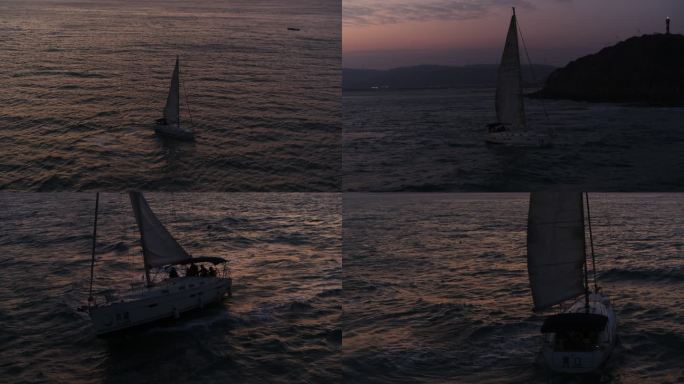 摇曳的帆船 在黎明的大海上