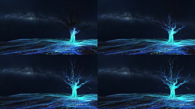科技粒子线条树生长4K