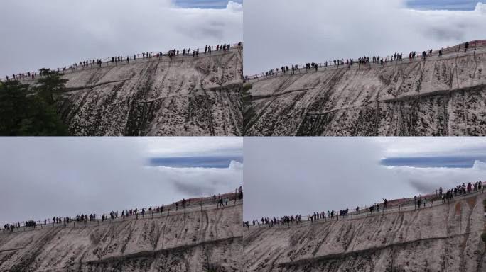 航拍渭南华阴地标华山晚霞日落火烧云云海