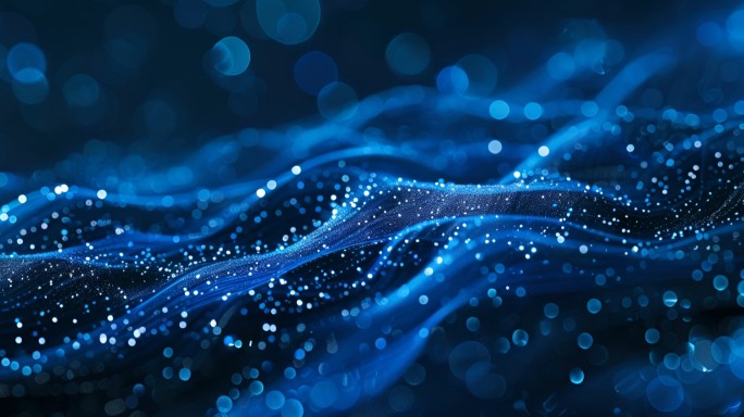 蓝色光轨迹粒子和数据传输科技动态背景