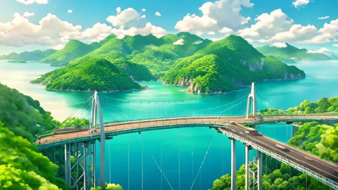 跨江大桥 绿水青山
