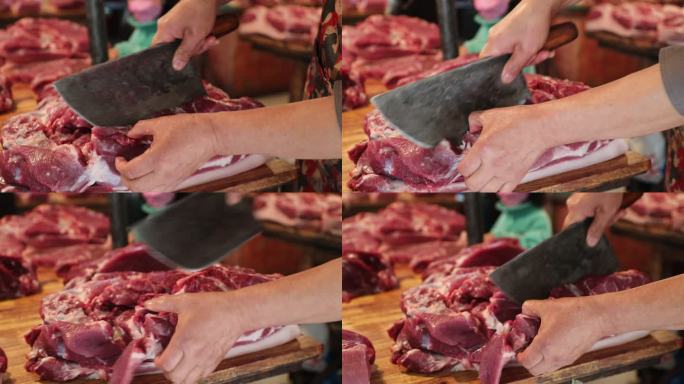 菜市场割肉剁肉