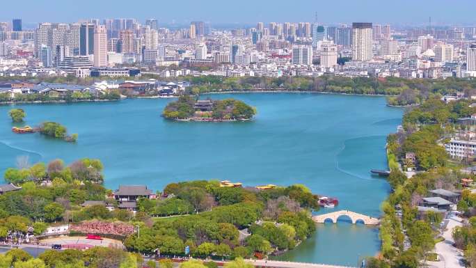 嘉兴市南湖旅游区航拍城市地标景区景点浙江