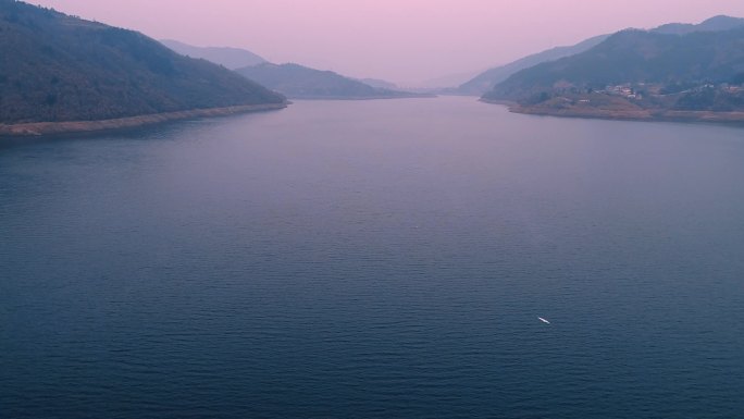 原创湖景绿水青山金色夕阳飞鸟有机34