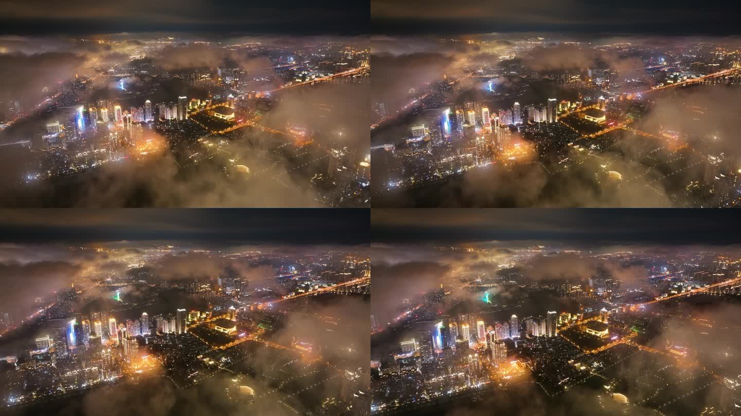 厦门市区平流雾夜景4K航拍