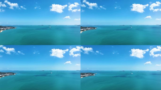 碧海蓝天的海面轮船海景4K航拍