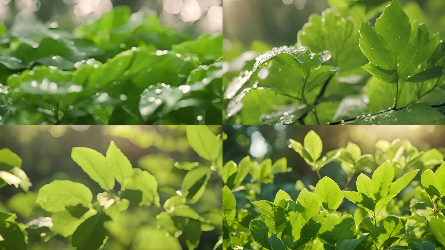 水滴滴在绿叶上