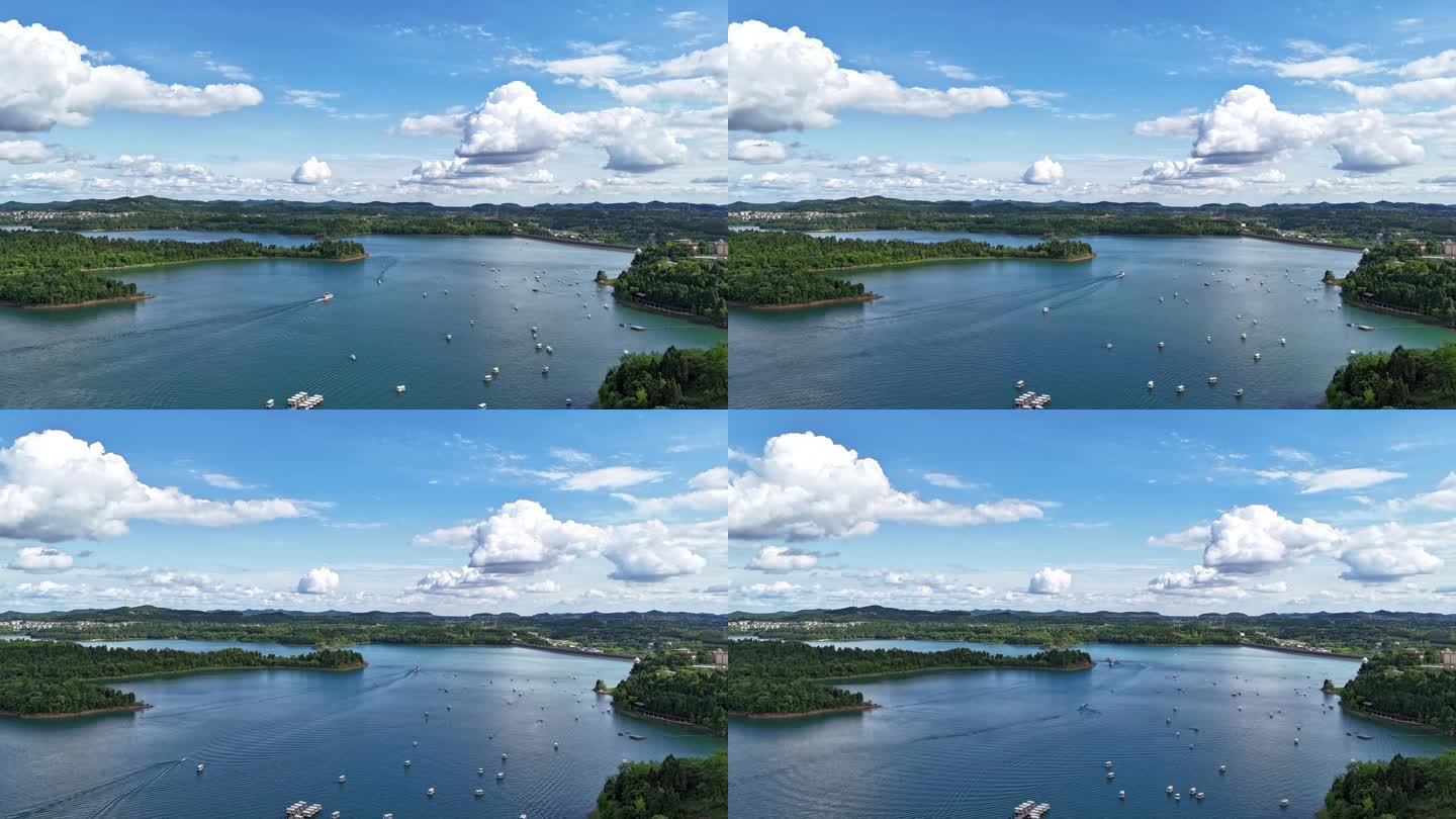 湖泊风景 绵阳仙海湖延时风景视频