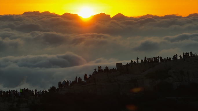 高质量泰山日出 航拍地拍泰山云海 金顶