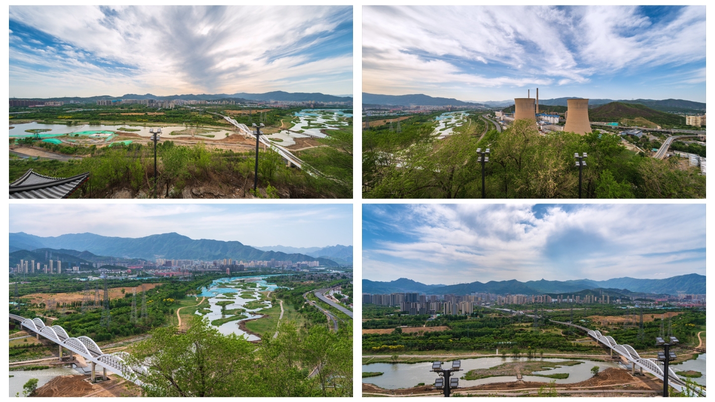 俯瞰北京石景山永定河西山全景